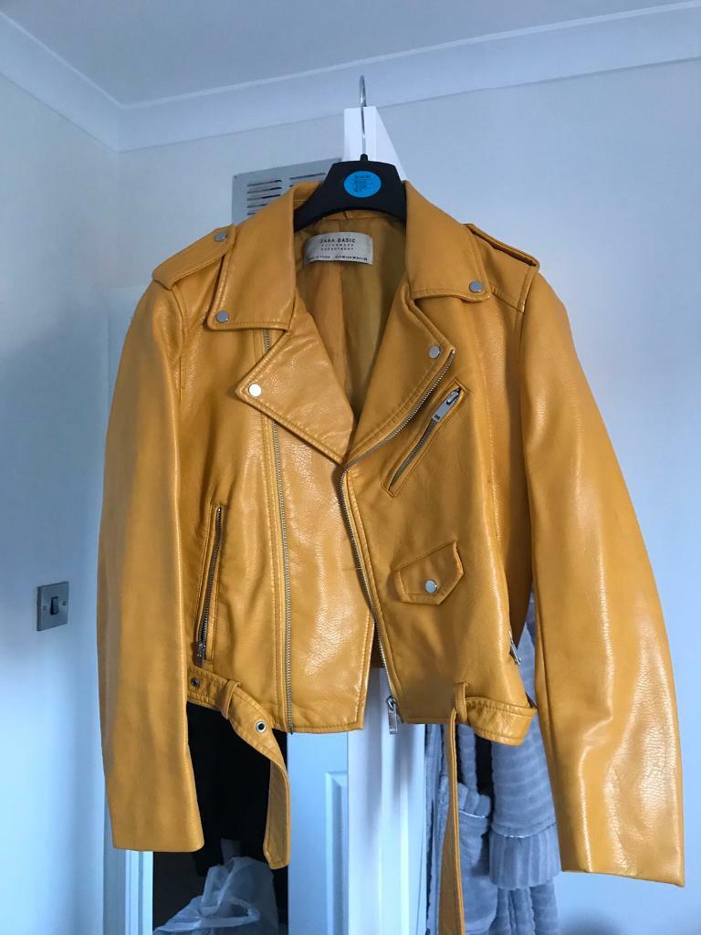mustard leather jacket zara